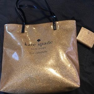 NWOT Kate Spade Glitter Gold Bon Shopper / Wallet